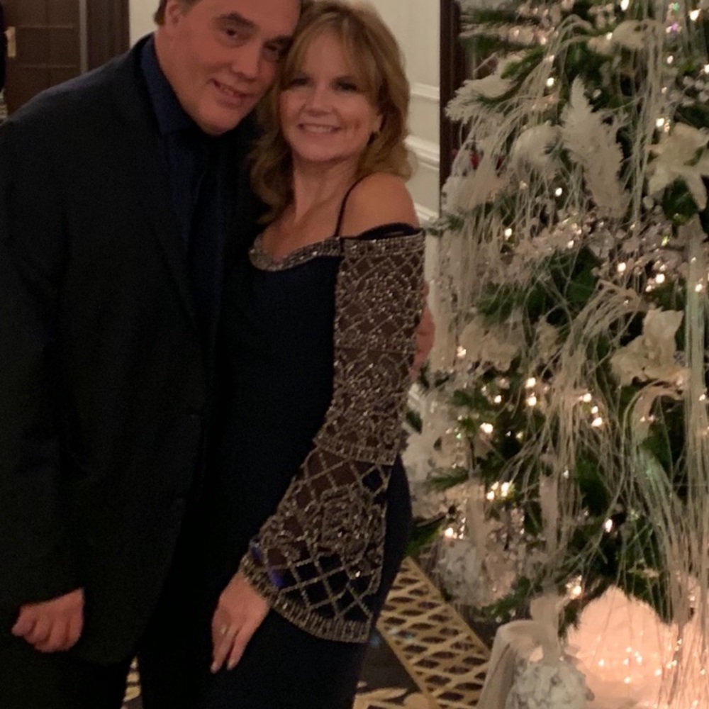 Long dark blue Xscape gown size 4